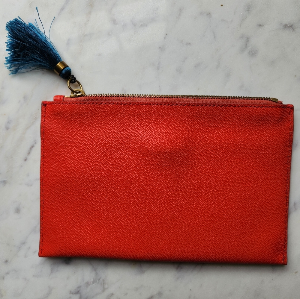 JCrew Italian Leather Pouch With Tassel- Coral - Picture 3 of 7